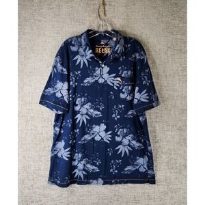 Tommy Bahama Relax Pima Cotton Polo Shirt Mens L Navy Floral Chest Pocket